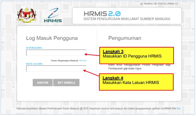 HRMIS 2.0: Login Sistem Pengurusan Maklumat Sumber Manusia